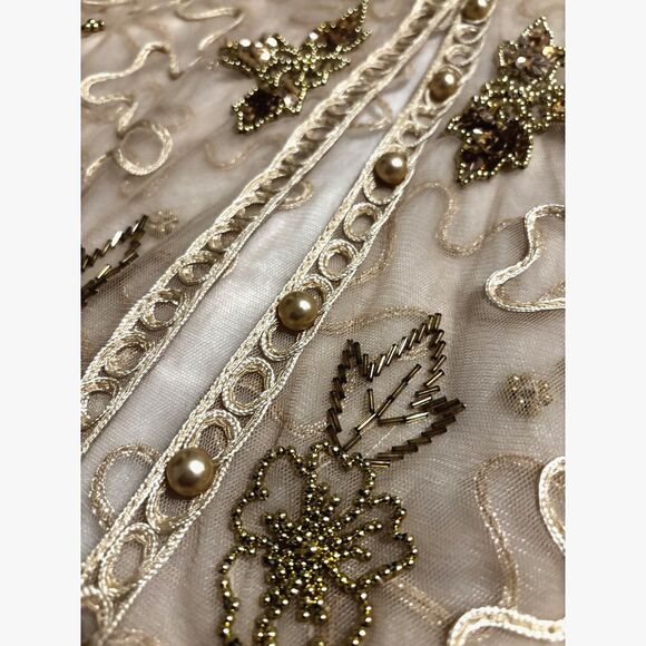 Sheer Beaded Embroidered Mesh Topper Women Vintage Coquette Fairycore NYE Floral - Picture 2 of 8